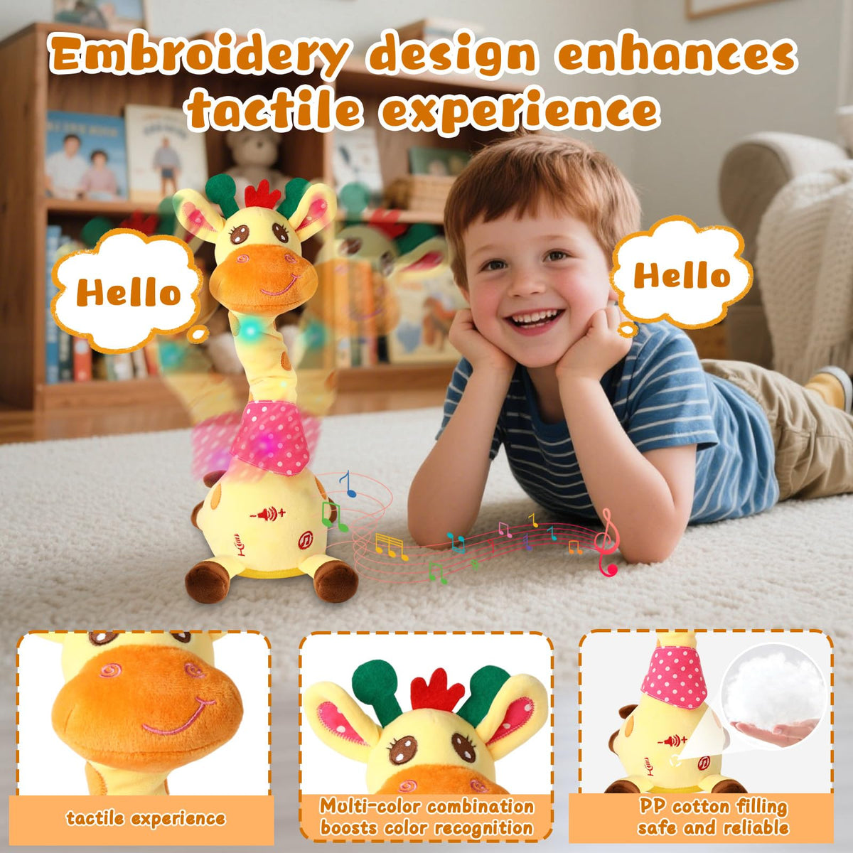 JISONCASE soft plush giraffe fabric offering safe, comforting touch