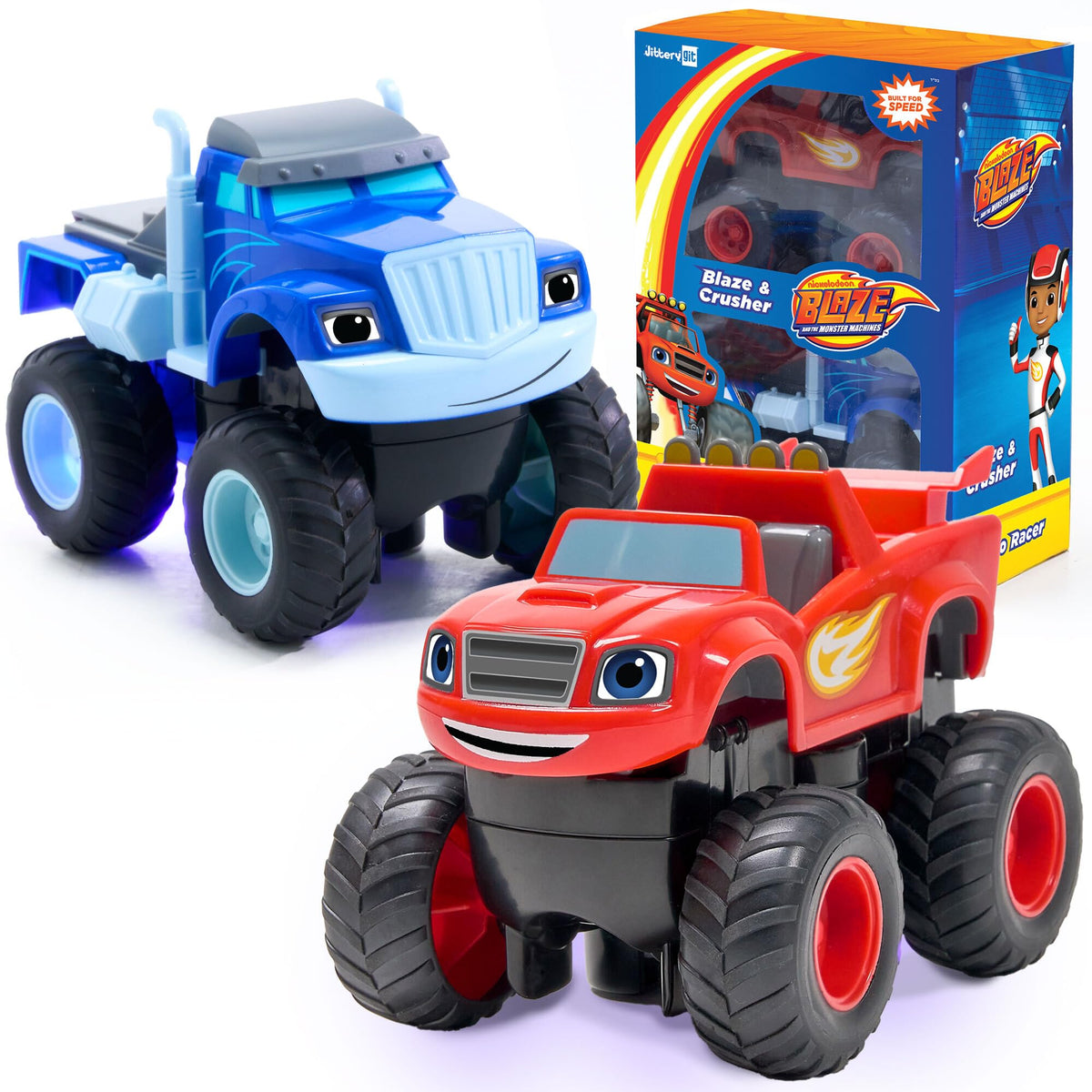 JitteryGit Blaze and Crusher turbo-truck recharge-ready for fast play