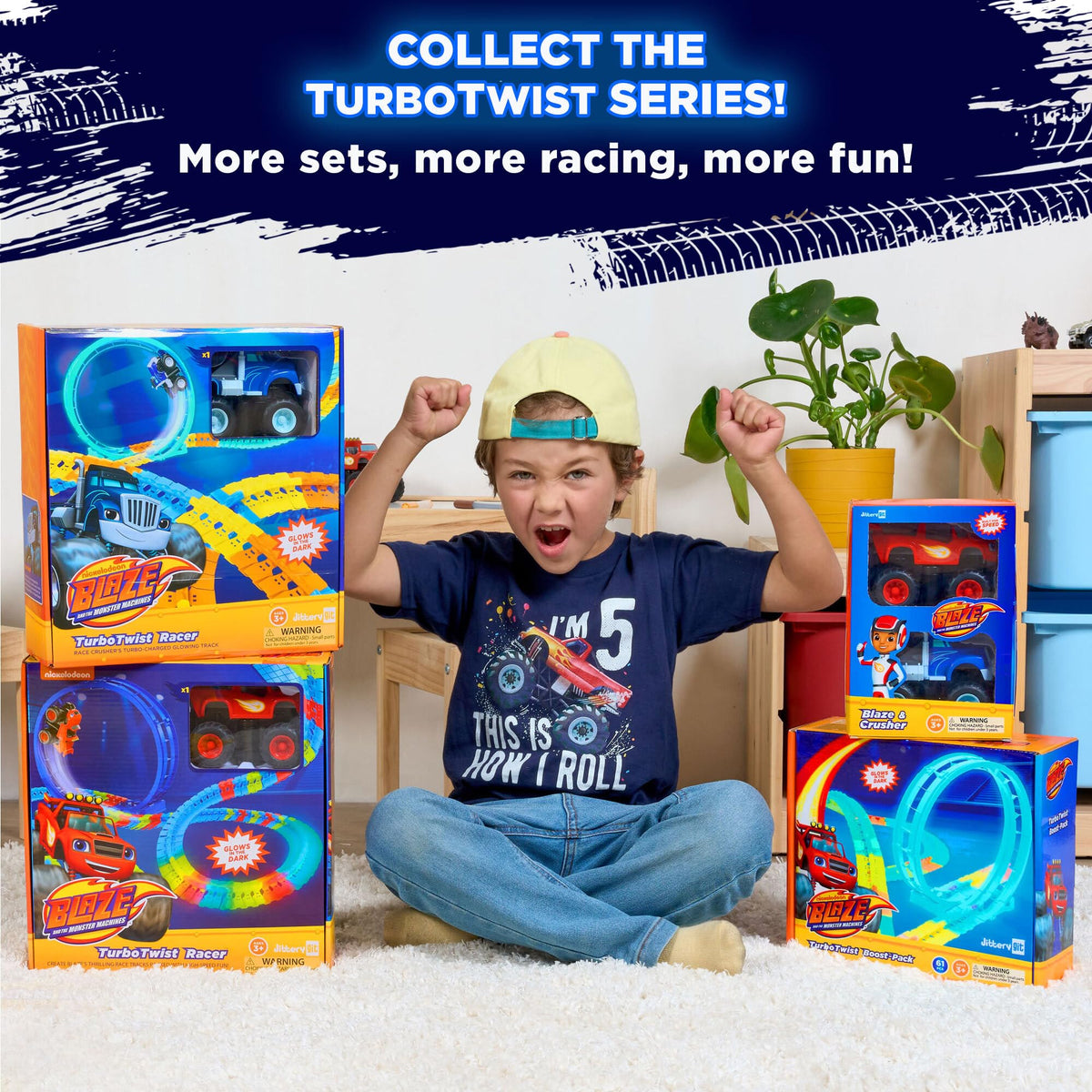JitteryGit Light-up racing playset featuring Blaze and Crusher for indoors and outdoors