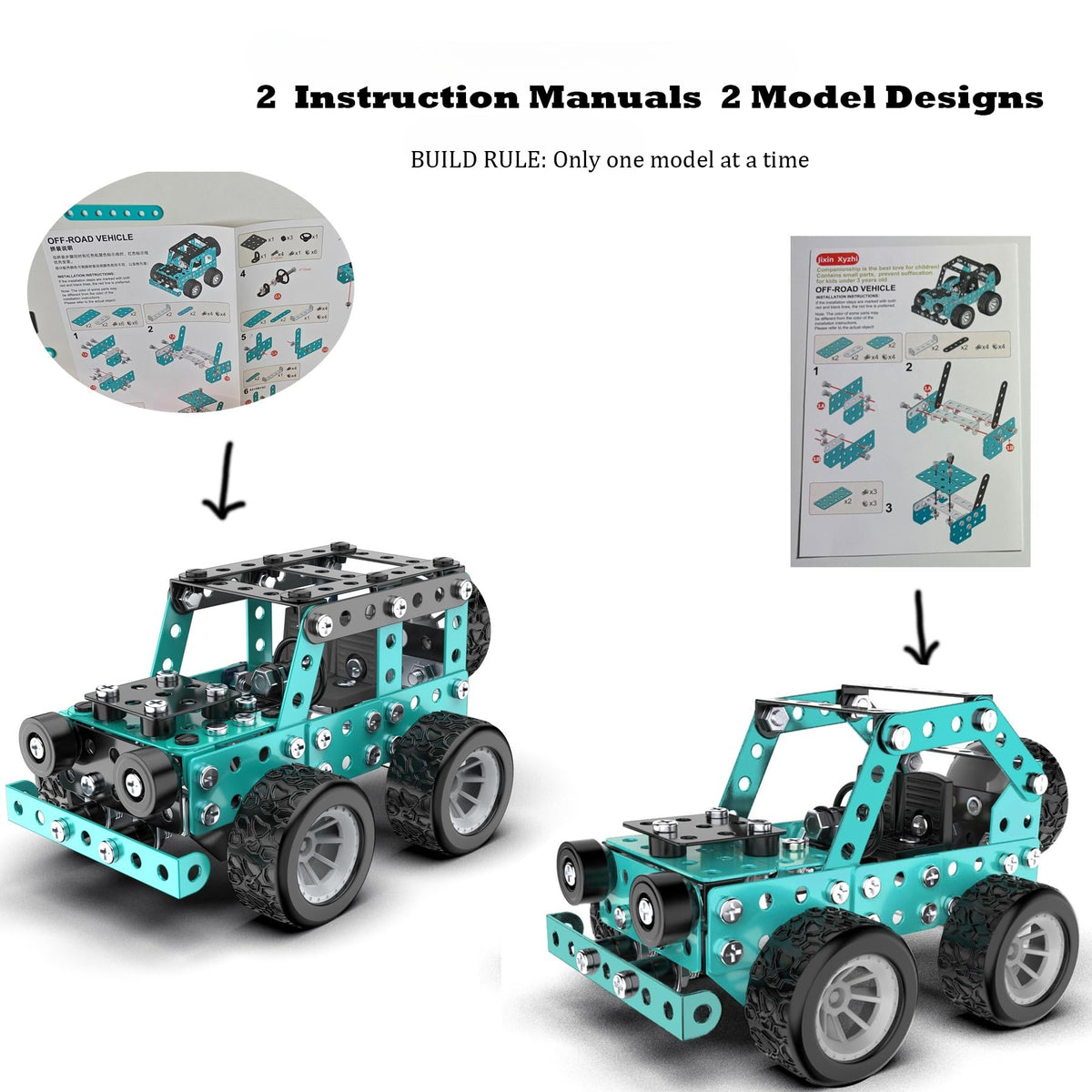 Jixin Xyzhi dual model creativity set allows two designs from 194 pieces.