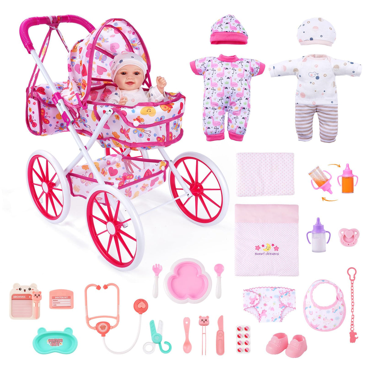 JIZHI baby doll stroller foldable sunshade enables easy transport and sunny play