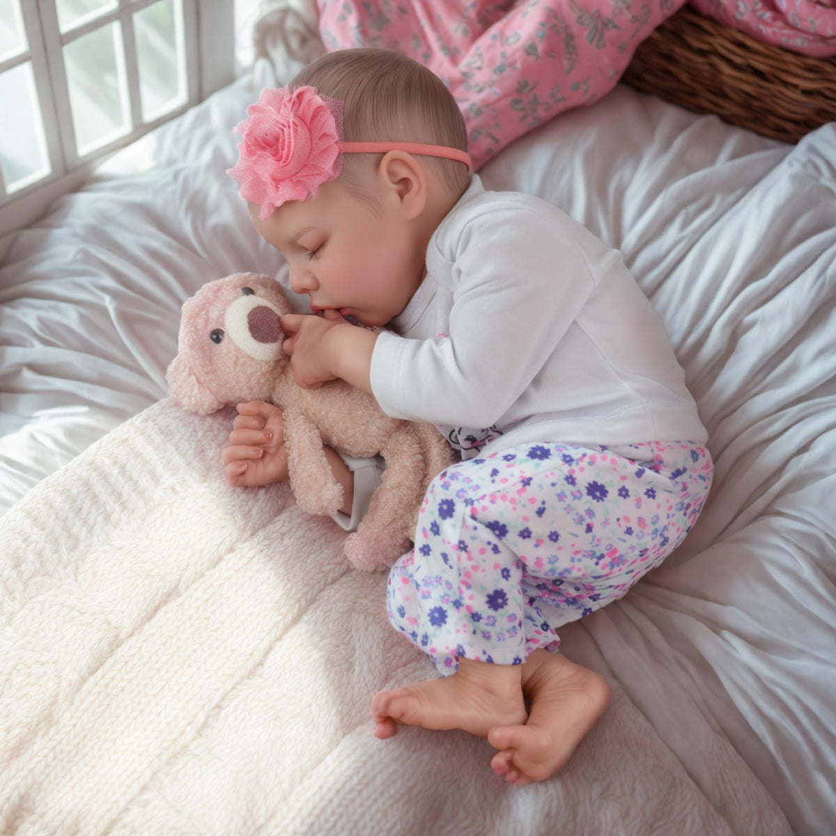 JIZHI sleeping 17-inch baby with sweet smile invites gentle care