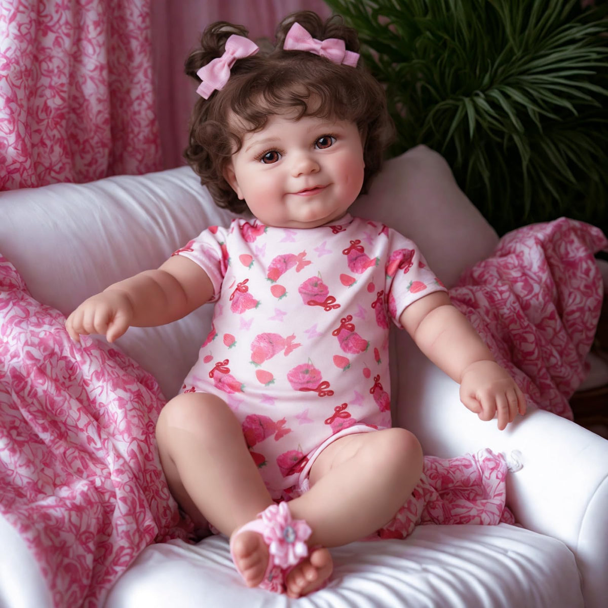JIZHI lifelike reborn doll full-body shot with a cheerful smile