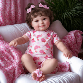 JIZHI lifelike reborn doll full-body shot with a cheerful smile