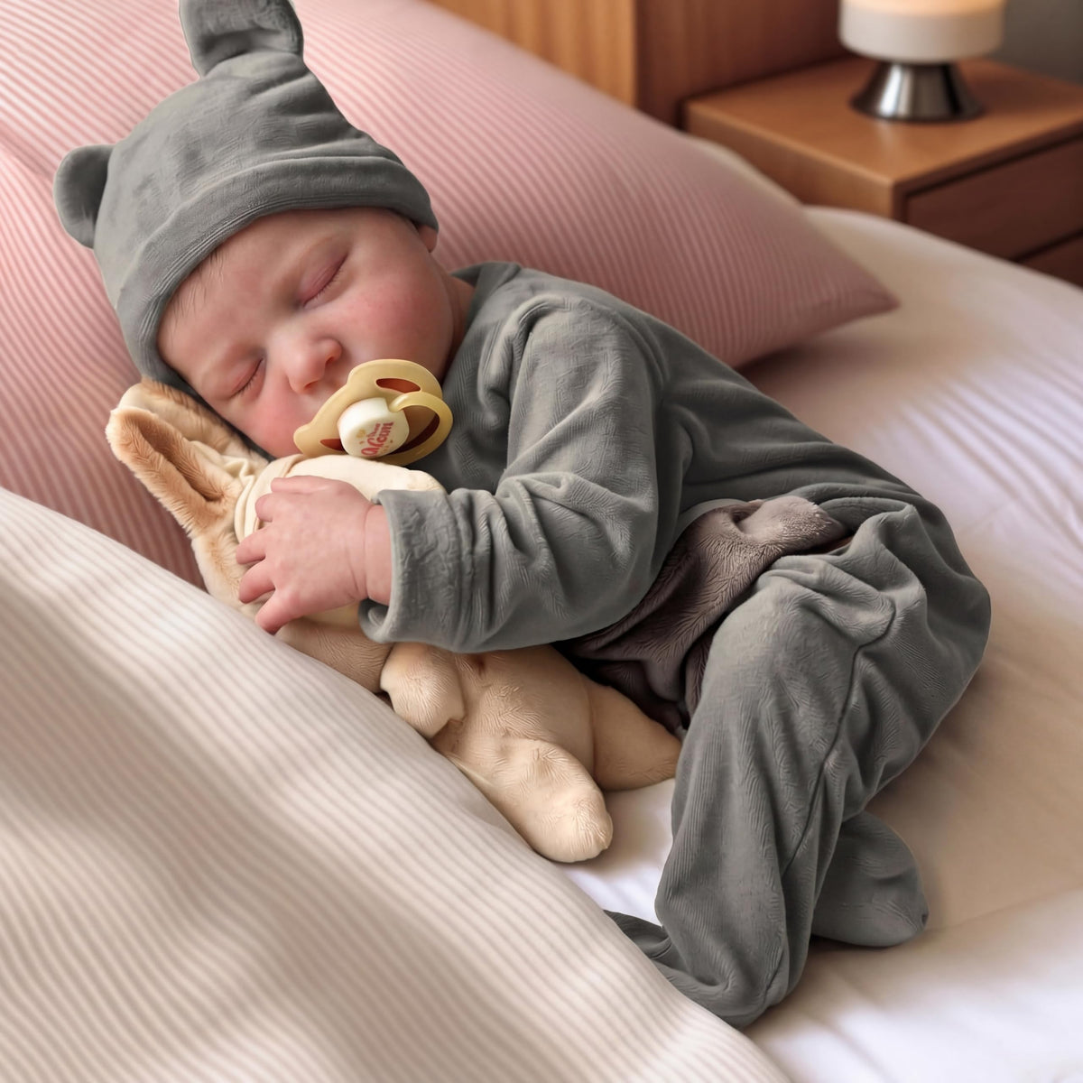 Soft vinyl limbs with cloth body allow easy posing and comfy hugs.