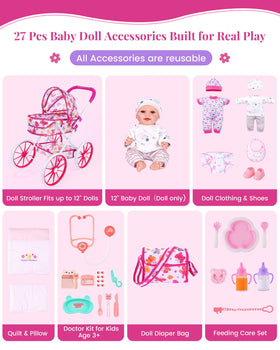 JIZHI stroller with storage bag keeps doll accessories organized