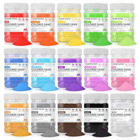 JJ CARE colored sand 15-color set displayed for crafts and sandbox projects.