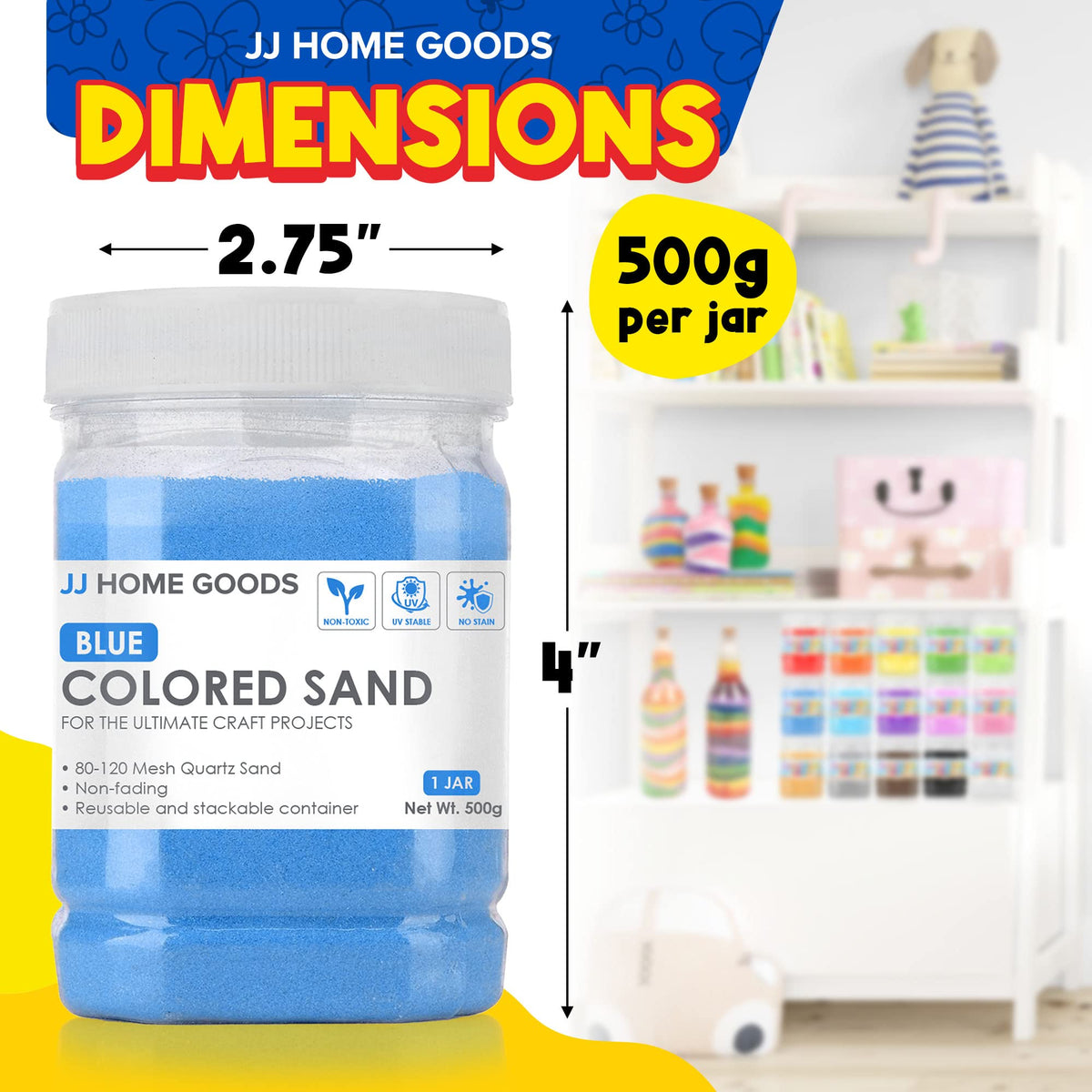JJ CARE colored sand inspires kids' art projects and learning.