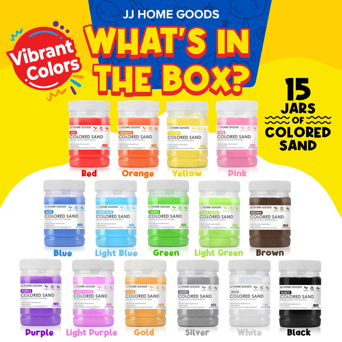 JJ CARE stackable clear sand containers for easy storage and playtime.