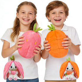 JJlviYY reversible bunny plush carrot rabbit with ears for versatile fun.