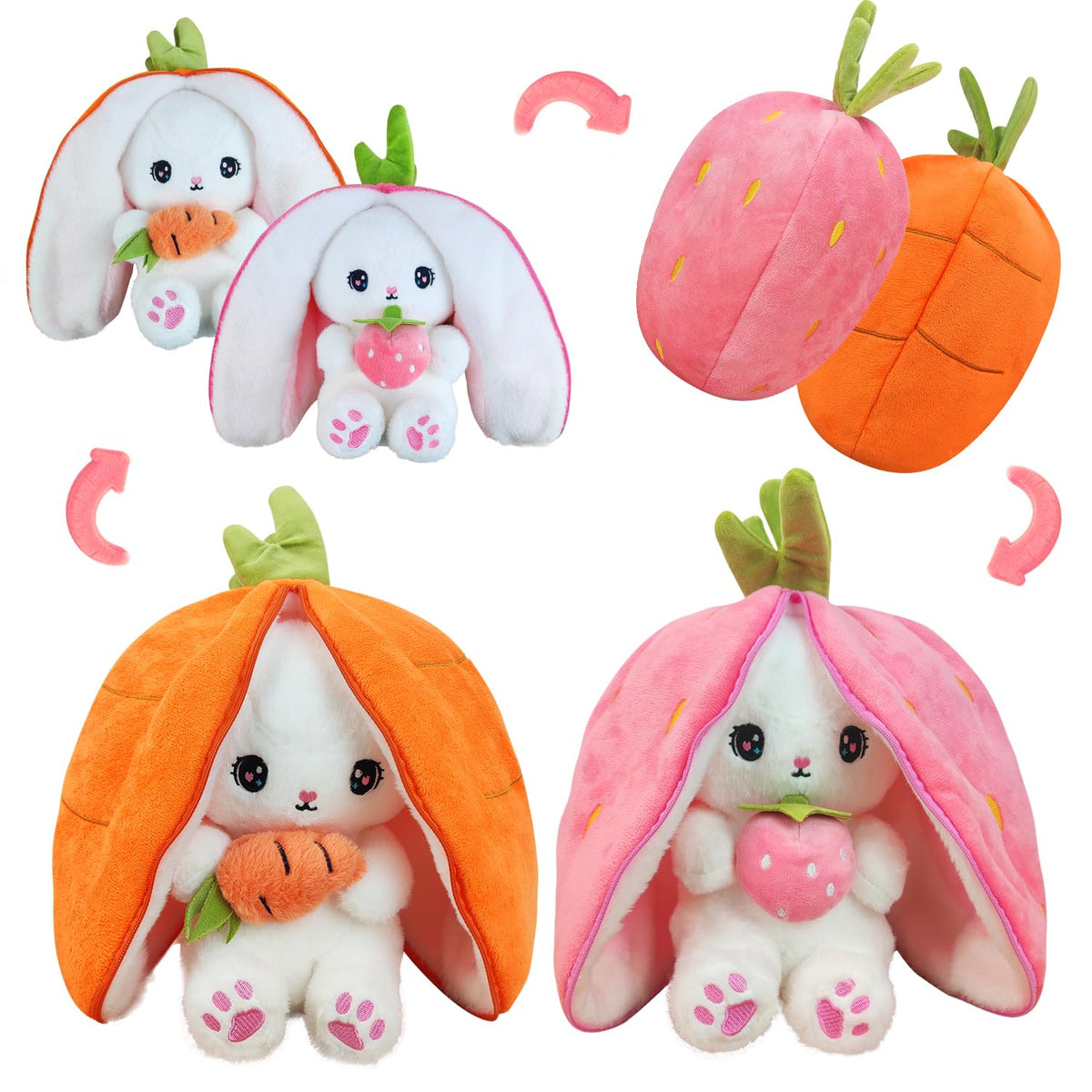 JJlviYY reversible bunny plush strawberry rabbit for imaginative play and hugs.