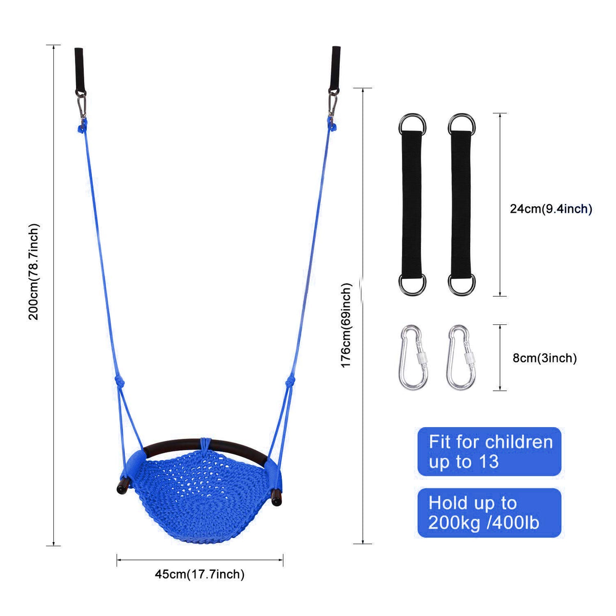 Bottom width of the JKsmart swing seat is 17.72 inches for comfortable seating