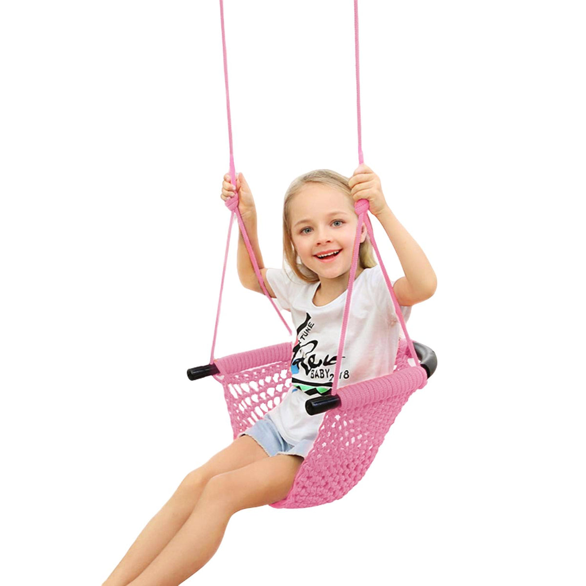 JKsmart pink swing seat front view for indoor outdoor play