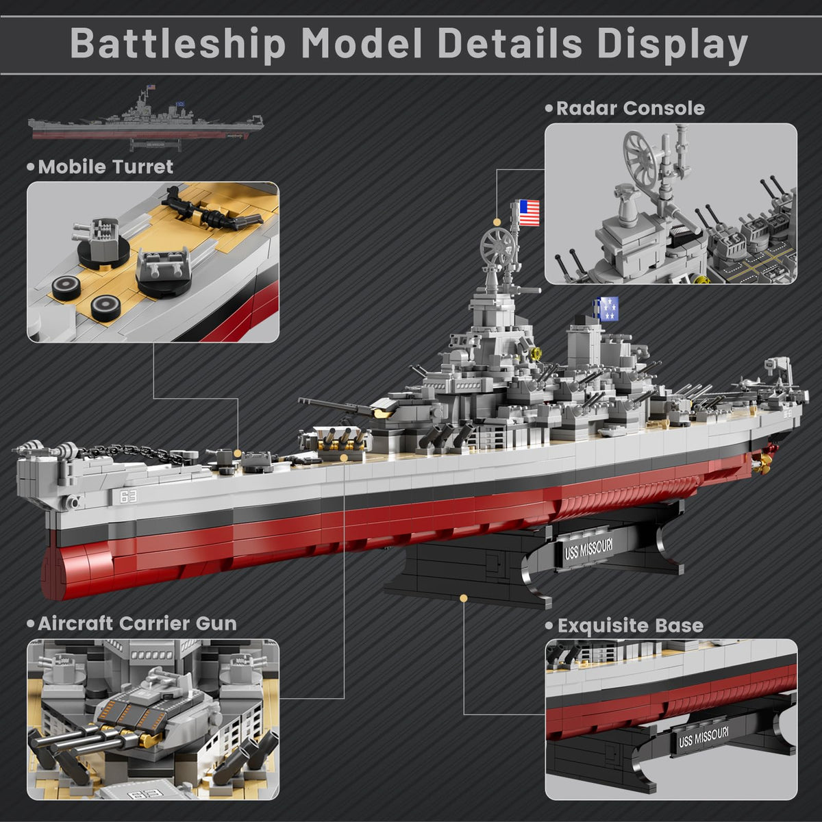 JMBricklayer battleship motorized tower highlights moving parts for interactive display