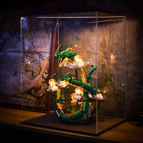 JMBricklayer Display Stand elevates the dragon for an impressive shelf showcase