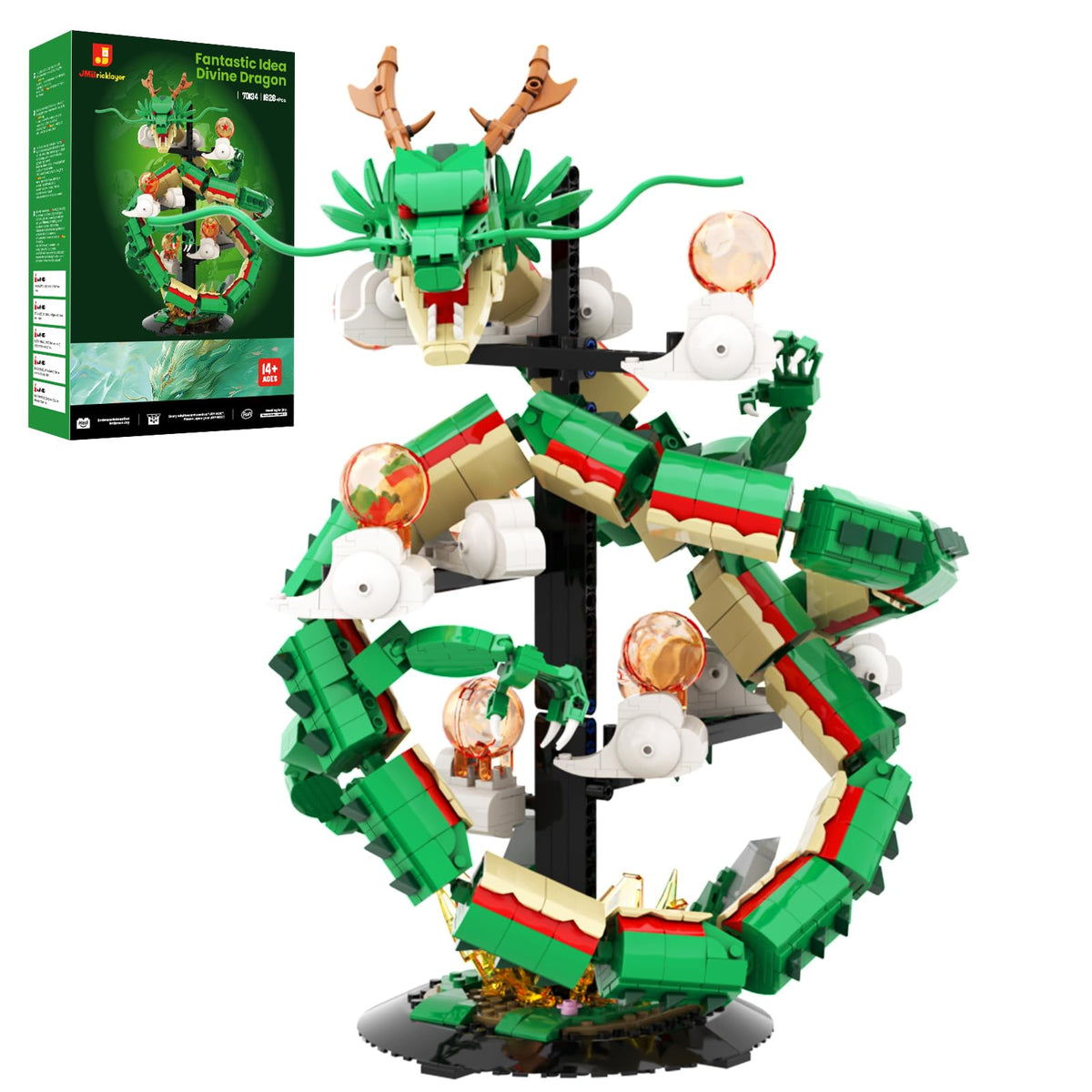 JMBricklayer Dragon Building Set unboxed with pieces ready for assembly and display