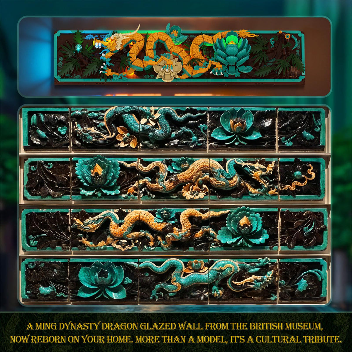 JMBricklayer Mythic Dragon Tiles LED lighting highlights pearl eyes and lotus