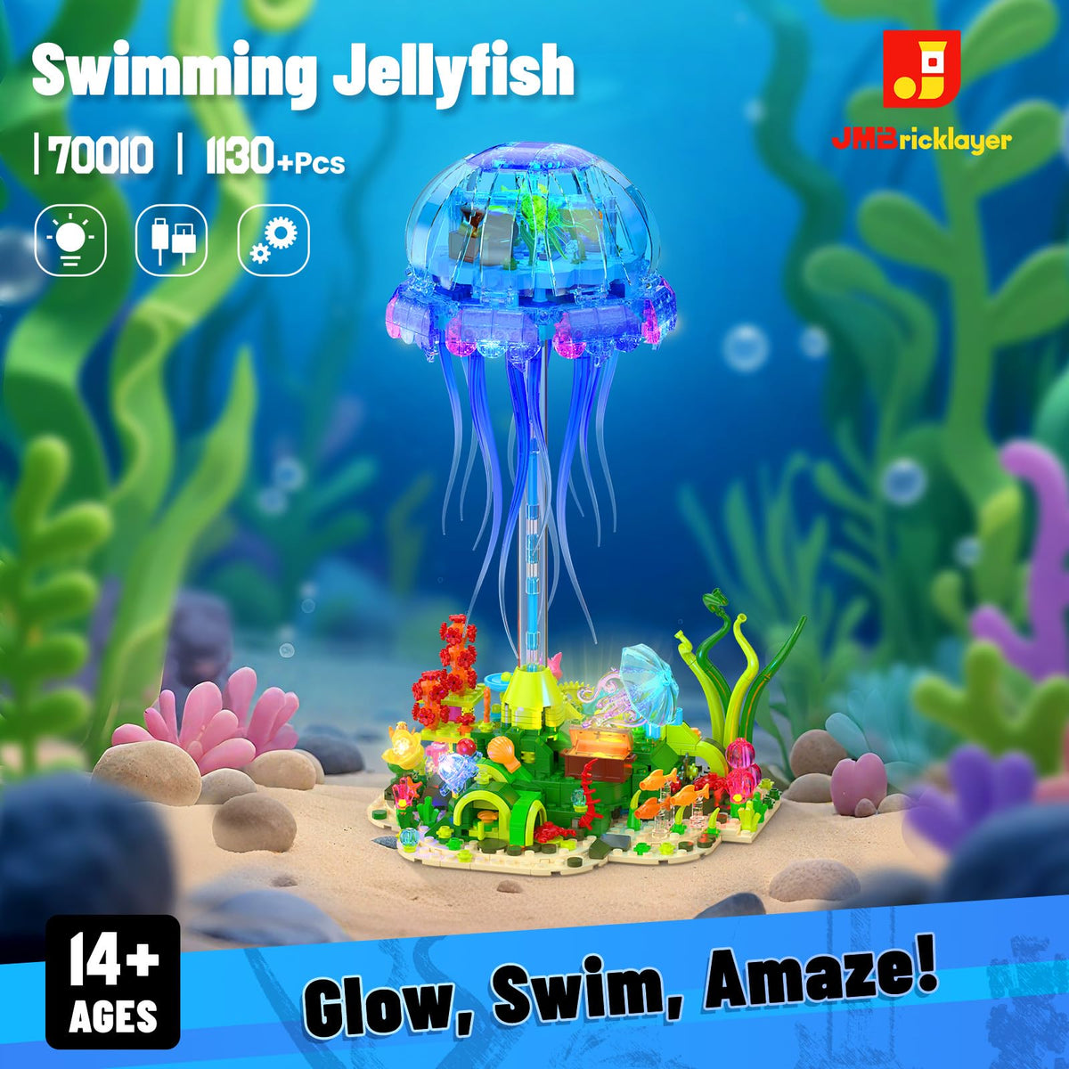 JMBricklayer jellyfish tentacles 360° rotation display enhances calming ambience