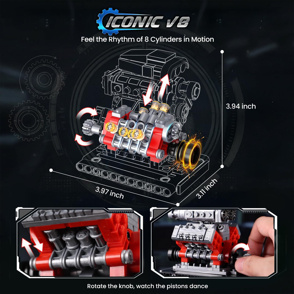 JMBricklayer mini engine W16 model with three-row design.