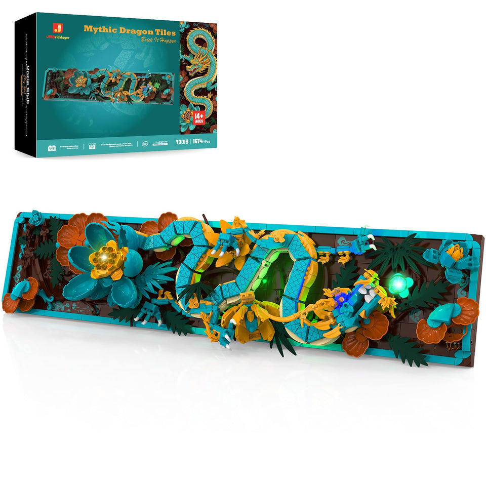 JMBricklayer Mythic Dragon Tiles 70019 front view with LED highlight for display