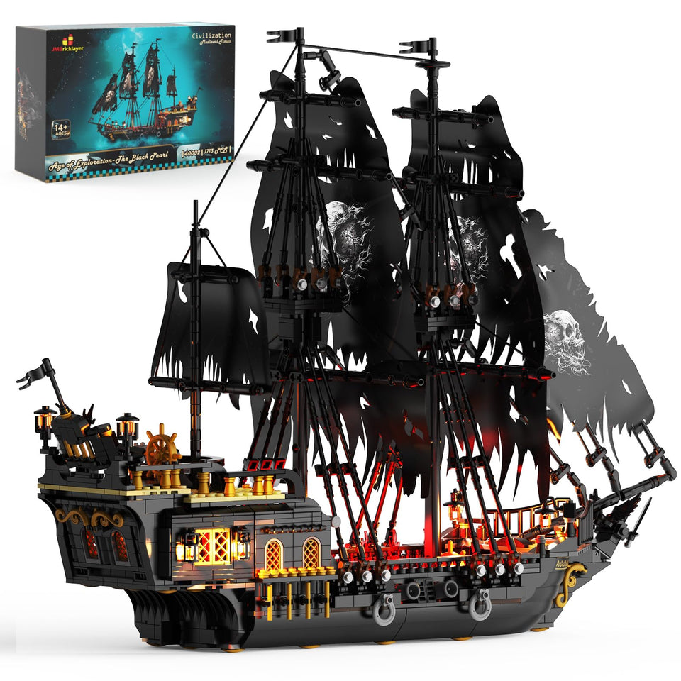 JMBricklayer pirate ship with lights for dramatic display