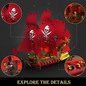 JMBricklayer Queen Anne's Revenge display base anchors the model securely.
