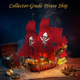 JMBricklayer Queen Anne's Revenge interior cabin highlights craftsmanship for display.