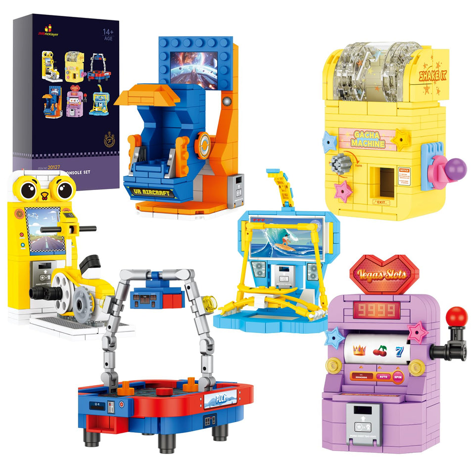 JMBricklayer six-piece mini game console building set for creative play and display
