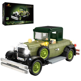 JMBricklayer vintage car with lights front view for illuminated display.