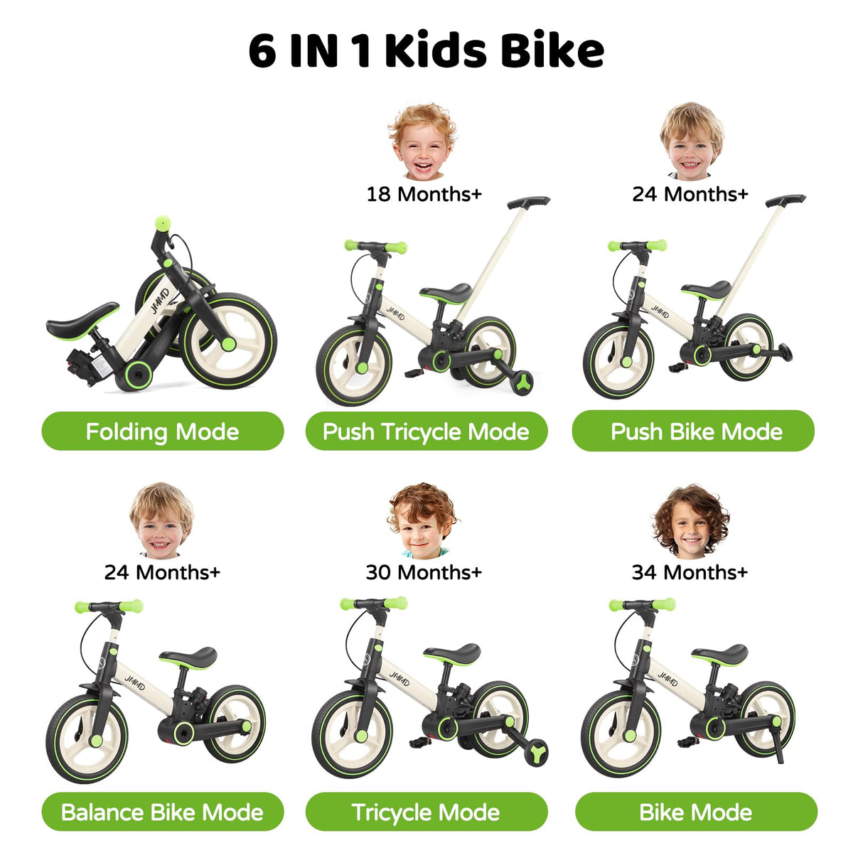 JMMD 6-in-1 bike with folded frame for compact transport