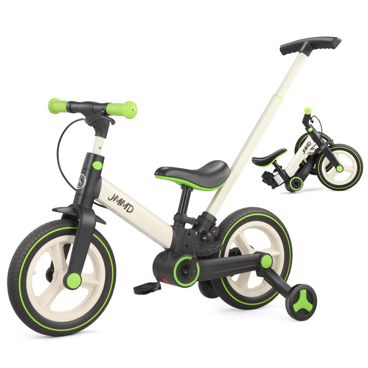 JMMD 6-in-1 toddler bike with push handle for easy parent guided rides