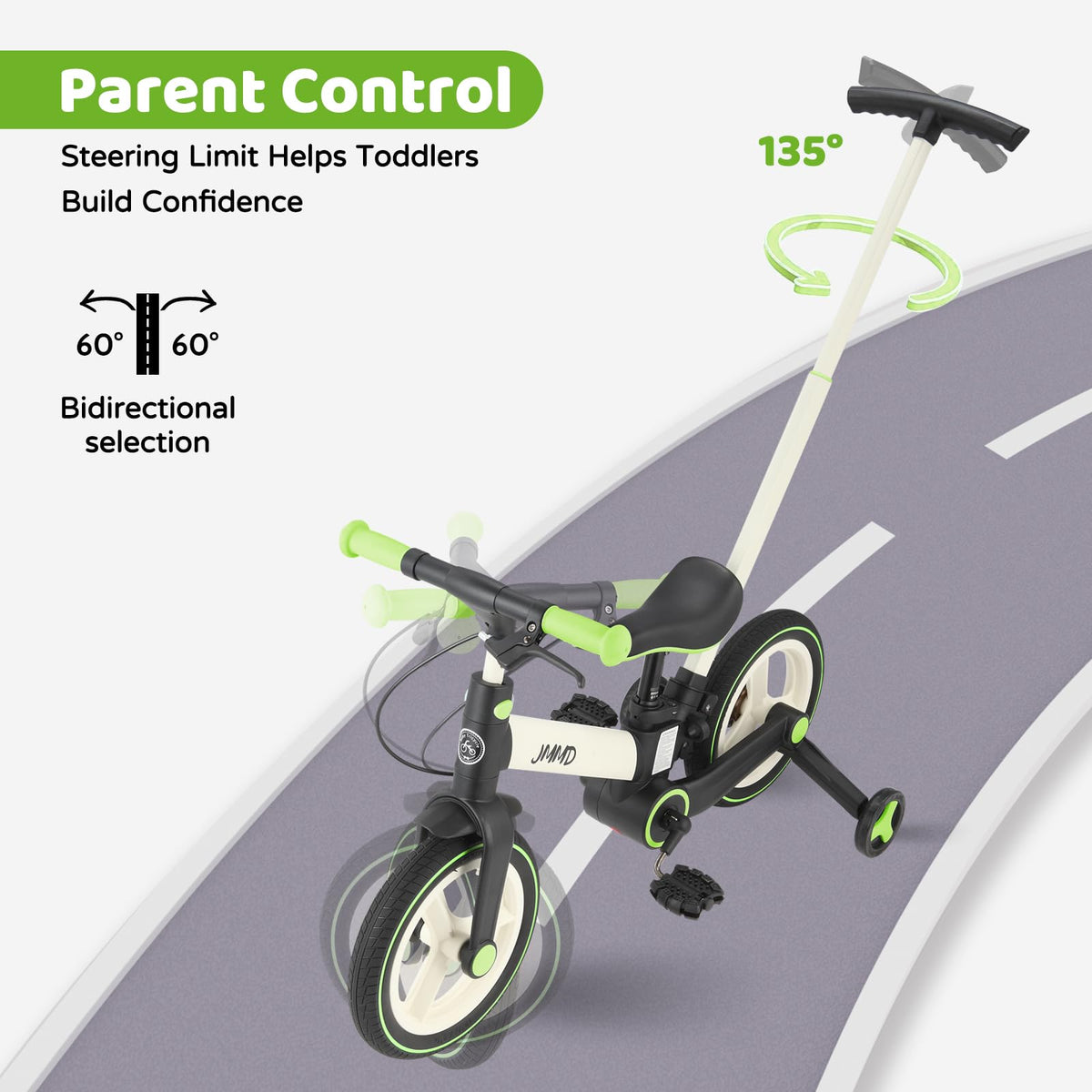 JMMD 6-in-1 bike with training wheels to help beginners