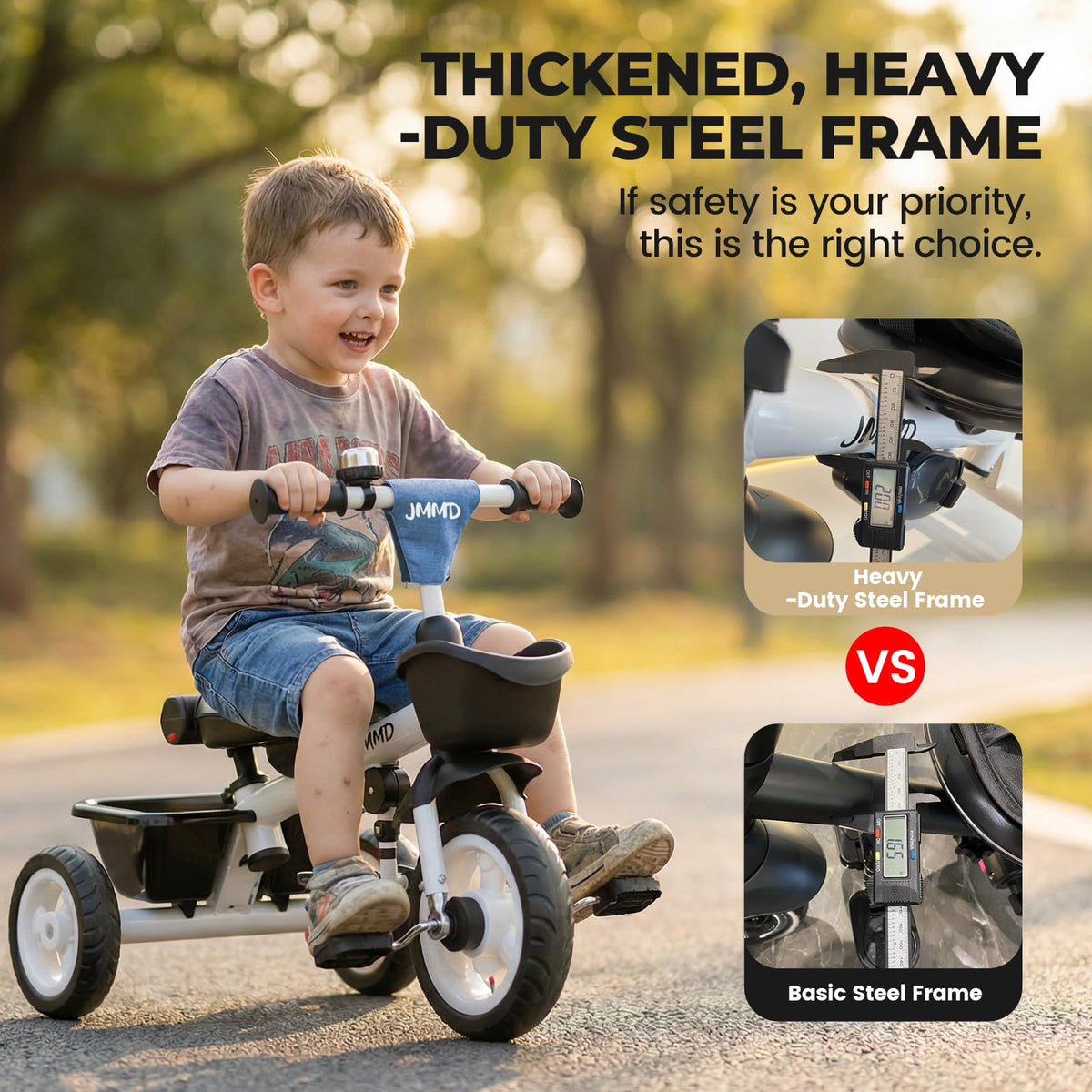 JMMD 7-in-1 tricycle blue all-terrain wheels grip various surfaces safely
