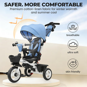 JMMD 7-in-1 tricycle blue push handle for caregiver steering and control