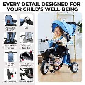 JMMD 7-in-1 tricycle blue rear-facing infant seat for parent-child bonding