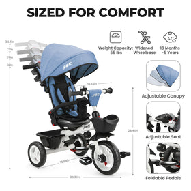 JMMD 7-in-1 tricycle blue reclining backrest for comfortable long rides