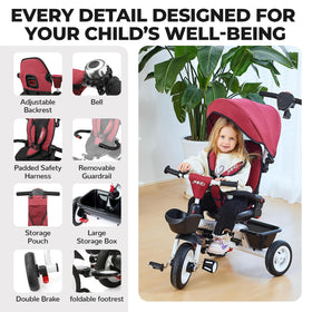 JMMD 7-in-1 tricycle metal frame provides sturdy, durable support.