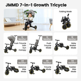 JMMD tricycle with adjustable parent handle for comfortable guiding outdoors