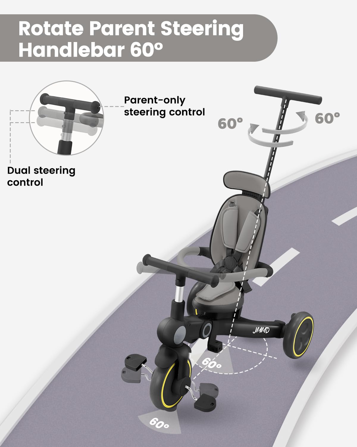 JMMD tricycle safety harness and guardrail keep child secure during rides