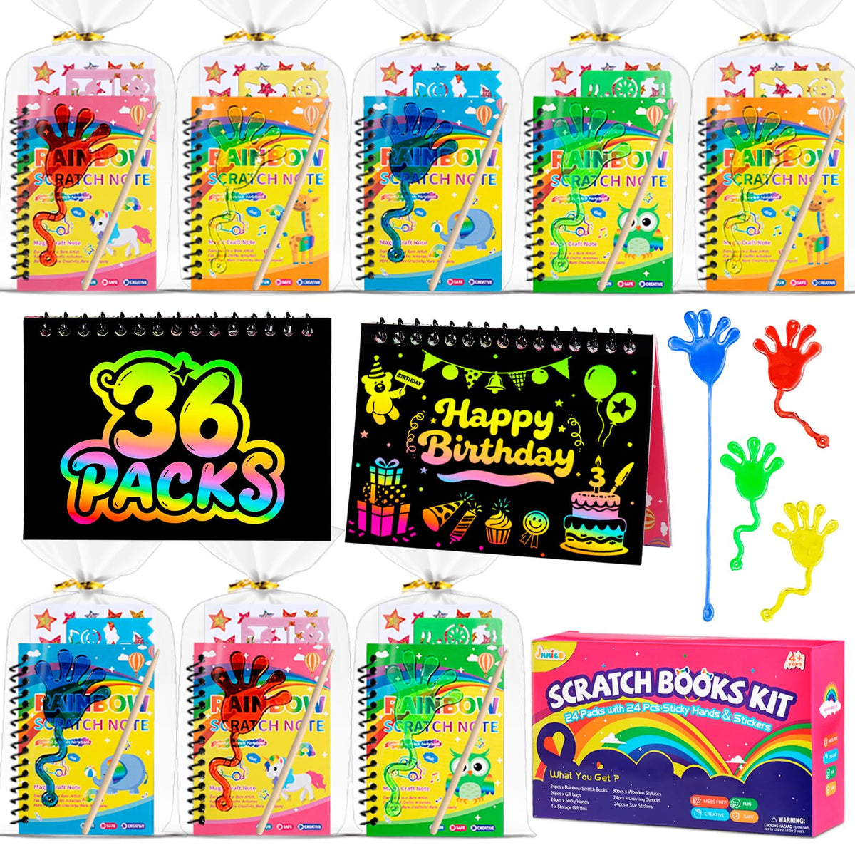 JMMICO scratch-art notebooks reveal rainbow colors during creative play.