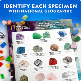 JMW National Geographic rock collection box magnifying glass aids careful study.