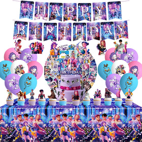 JMYUJX Demon Hunters pink banner creates a festive birthday backdrop