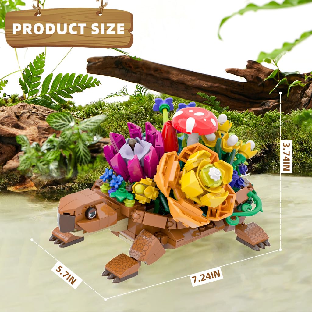 JMYZBD Sea Turtle Planter close-up with mushrooms and succulents for visual texture.