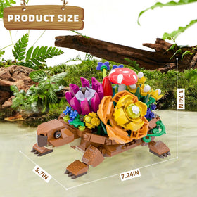 JMYZBD Sea Turtle Planter close-up with mushrooms and succulents for visual texture.