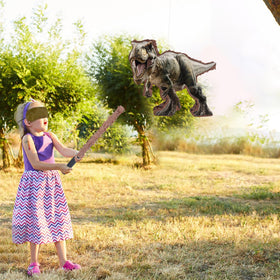 JOARHONAL dinosaur pinata filled with candies and small toys.