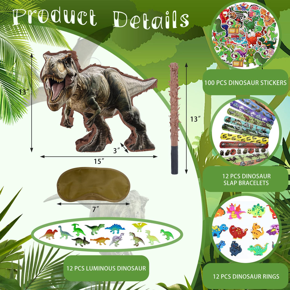 JOARHONAL dinosaur pinata set side view, sturdy construction for safe play
