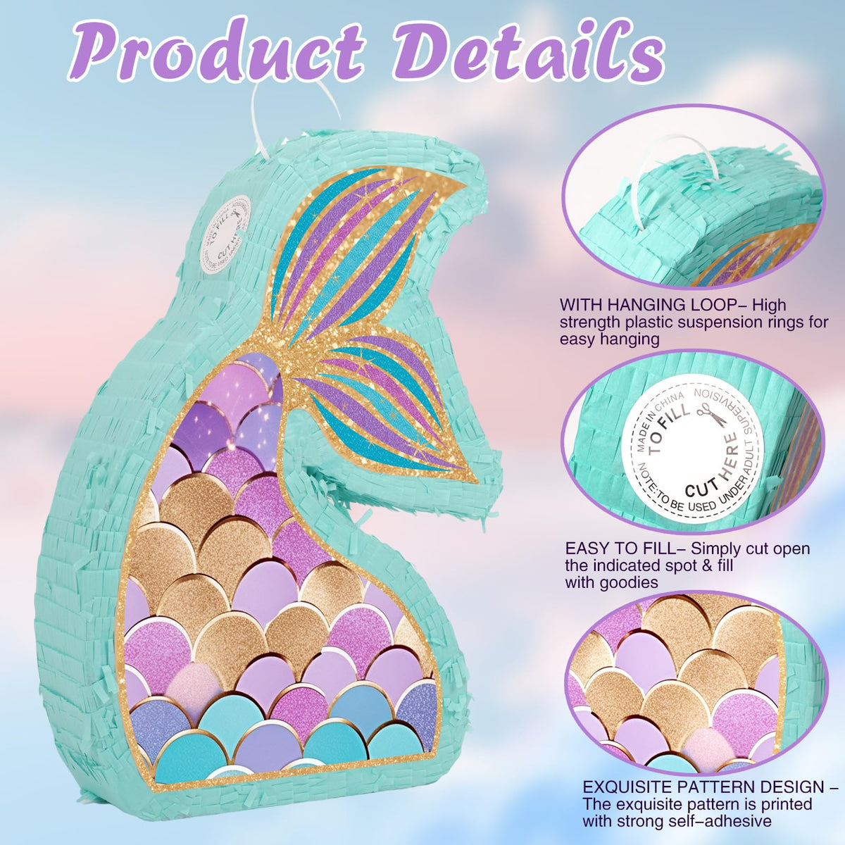 JOARHONAL Mermaid Tail Pinata filled with candy creates underwater treasure moments.