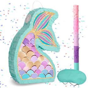 JOARHONAL Mermaid Tail Pinata hanging setup for easy party decoration.