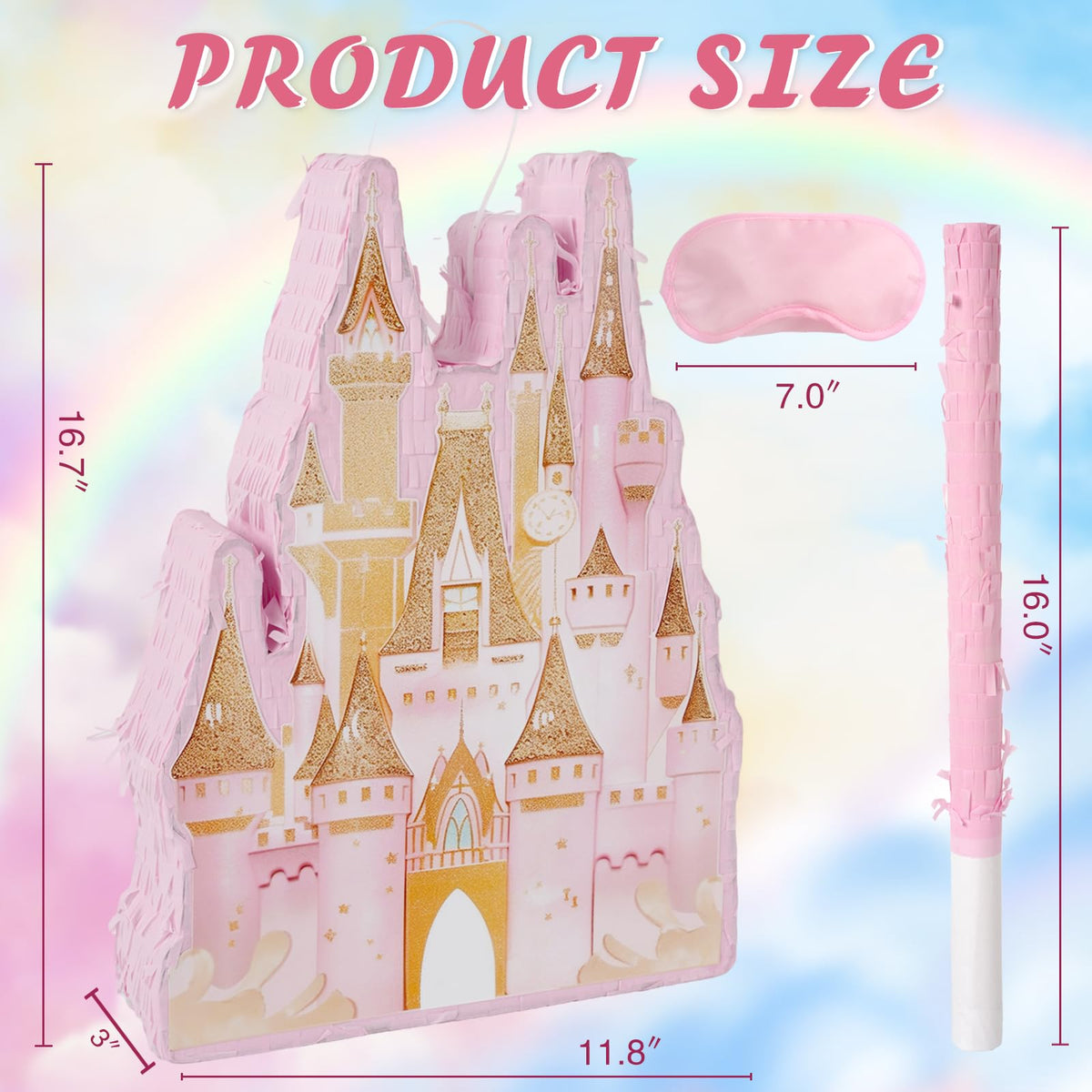 JOARHONAL Princess Castle Pinata with blindfold and bat for a classic party game.