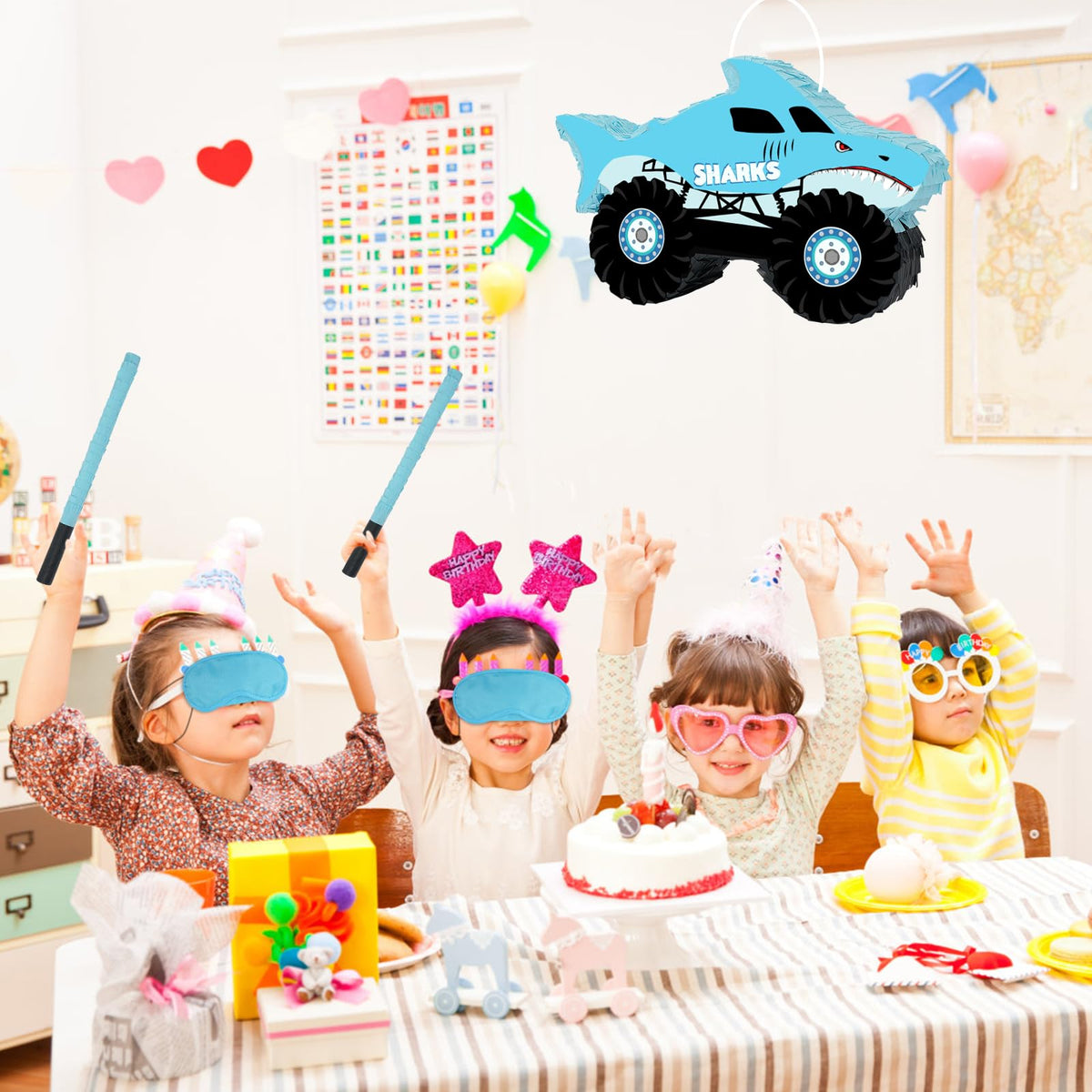 JOARHONAL Shark Monster Truck Pinata filling opening shows how to load treats